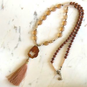 Anthropologie wood bead and stone necklace